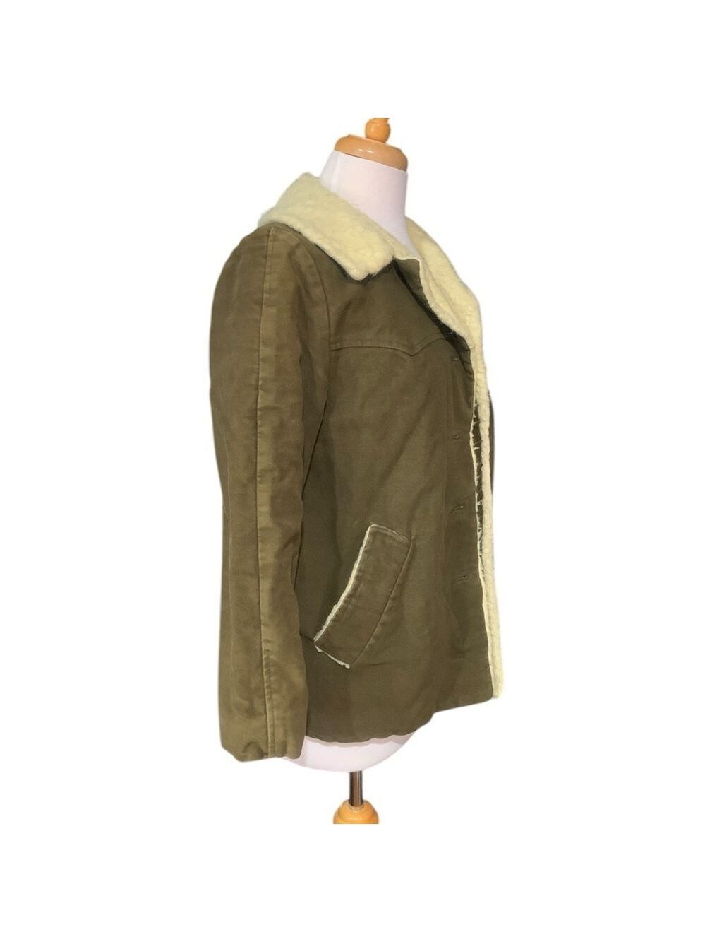 ❤️Vintage 50’s era olive green Sherpa lined button up jacket size small - Picture 2 of 6